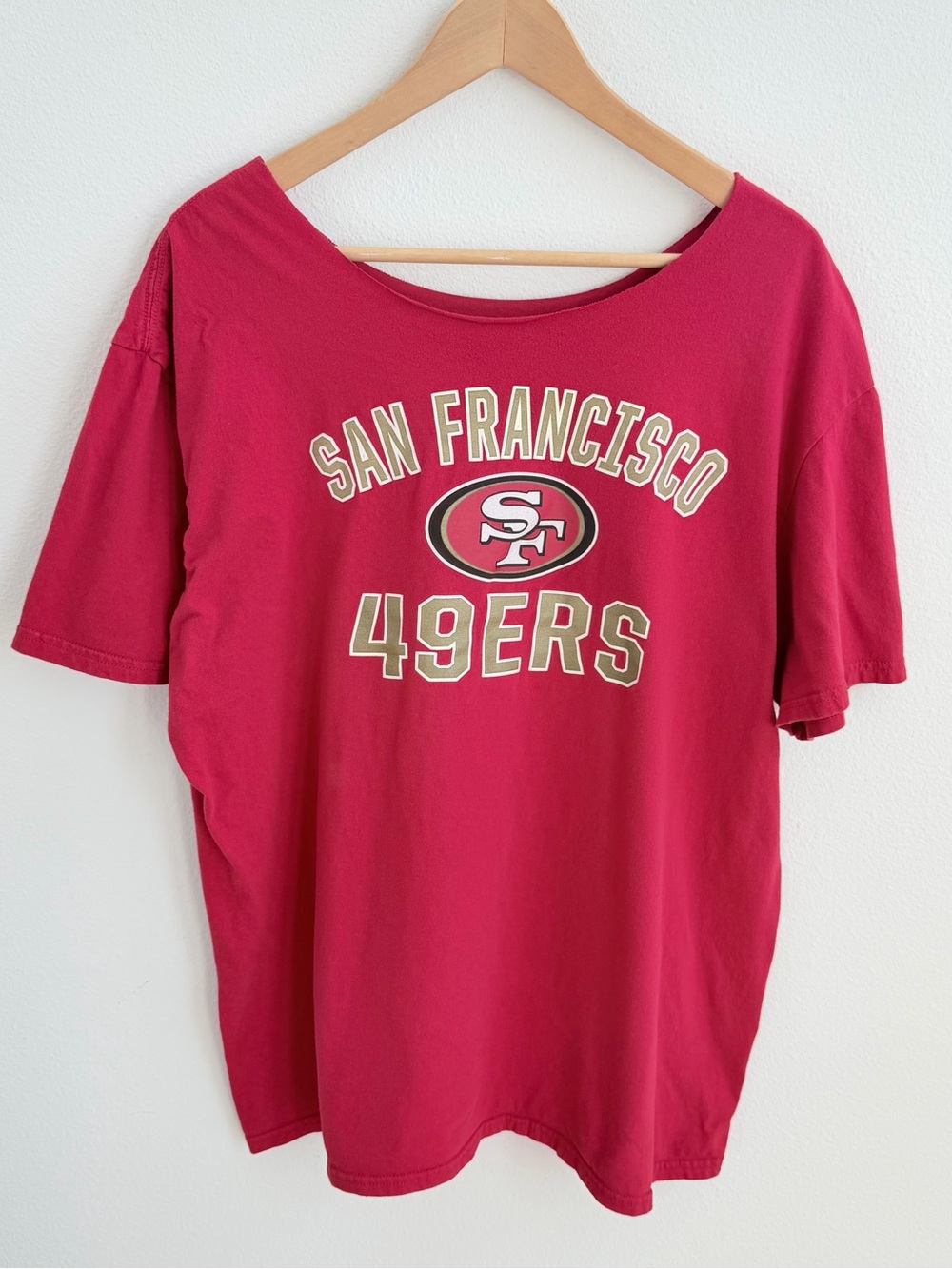 San Francisco 49ers Red Off-the-Shoulder NFL Football Tee